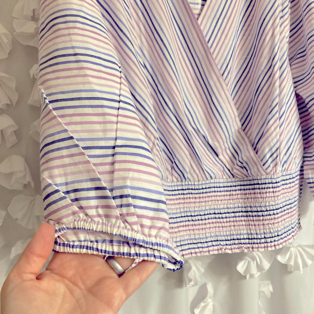 NWT Lane Bryant smocked 3/4 stripe top size 20. Purple blue white. - Picture 7 of 13